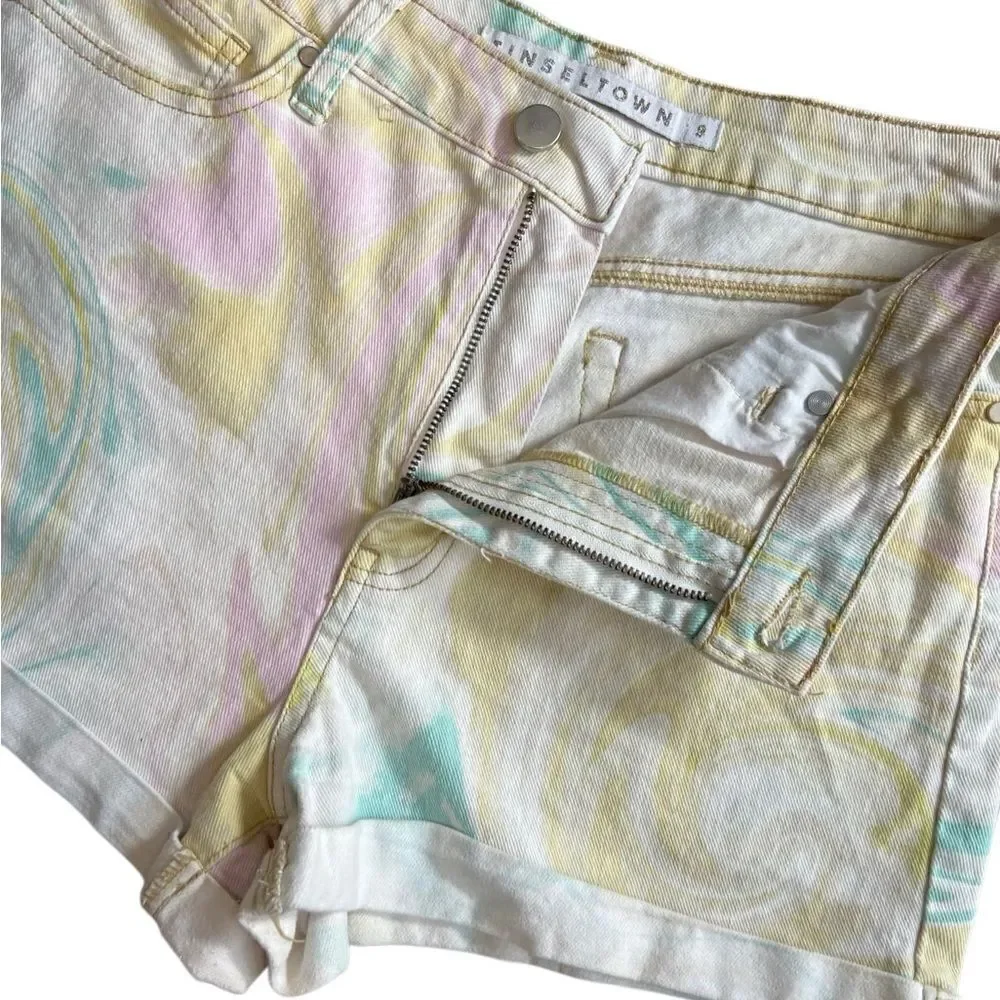 Tinseltown high waist pastel swirl jean shorts size 9